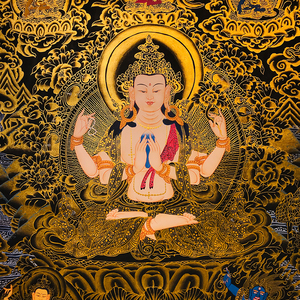 四臂观音雪域女神唐卡 纯手绘西藏手工佛堂菩萨挂画客厅玄关壁画