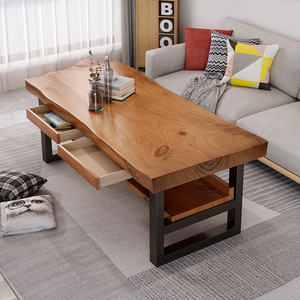 北欧实木大板60cm高可吃饭茶几餐桌两用小户型客厅简约原木茶台桌