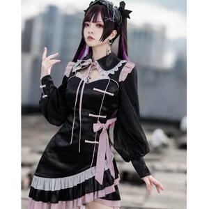 未知星辰十六夜蔷薇长袖少女lolita改良旗袍连衣裙