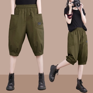2024夏季薄款大口袋休闲五分裤大码女装宽松减龄松紧腰短裤子女士