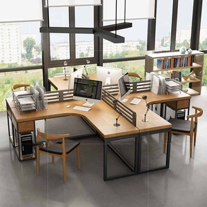 办公室实木台式办公电脑桌l型双人拐角书桌l型四人工位转角工作台