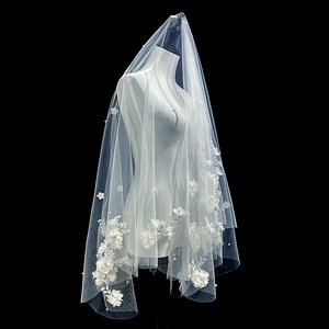 新娘结婚主婚纱头纱超仙森系蕾丝花朵头纱领证登记婚礼拍照头纱
