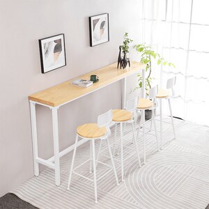 简约实木家用吧台桌靠墙桌北欧休闲奶茶咖啡店白色高脚长桌椅组合