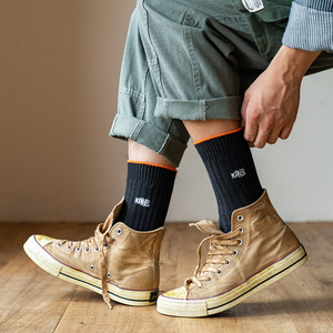 余文乐袜子男长袜潮ins纯棉春秋潮牌日系粗线运动百搭篮球长筒袜