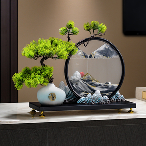 新中式迎客松流沙画办公室办公桌装饰品摆件客厅家居博古架工艺品
