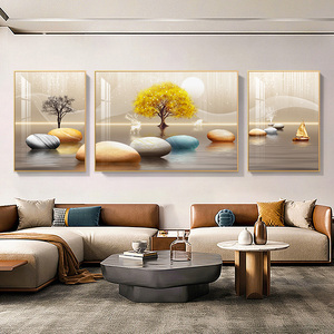 福禄生辉客厅装饰画高级感现代简约沙发背景墙挂画轻奢大气三联画