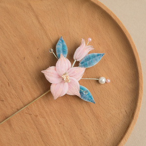 洛神 发簪 胸针 非遗 北京绒花 蚕丝制作 汉服发饰 粉色古风