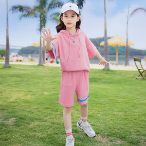 女童夏装套装女宝宝连帽短袖大童t恤短裤夏季新款洋气儿童两件套