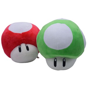 超级玛丽马里奥红绿蘑菇毛绒公仔玩具玩偶摆件装饰蘑菇人抱枕礼物