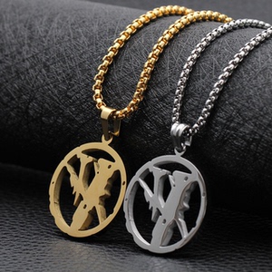 潮牌vlone藤原浩闪电联名吊坠项链 男女潮人嘻哈街头钛钢项坠饰品