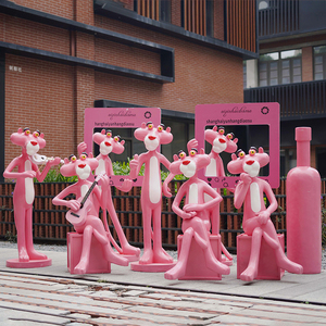 卡通粉红豹摆件玻璃钢雕塑店铺门口装饰网红拍照室外庭院美陈道具