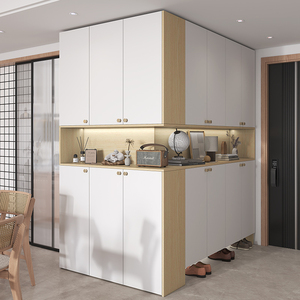 奶油风实木入户鞋柜餐边柜一体组合转角柜靠墙玄关柜门厅柜可定制