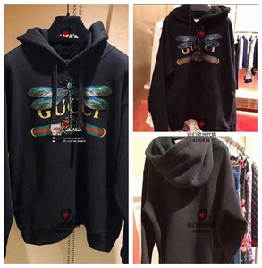 代购gucci古奇秋冬款女装连帽套头衫刺绣蜻蜓经典logo情侣款卫衣