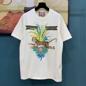 潮牌2022新款g家虎年限定老虎花卉logo图案休闲圆领半袖t恤短袖男