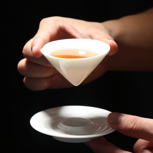 羊脂玉瓷斗笠杯品茗杯茶盏茶碗陶瓷功夫茶杯单个白瓷杯尖底感恩杯