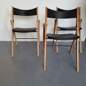 出口丹麦白橡木实木椅子餐椅家用收纳便携折叠软包真皮坐垫成人