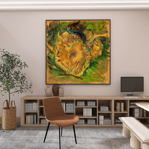 梵高向日葵手绘油画玄关装饰画方形复古小众经典艺术卧室床头挂画