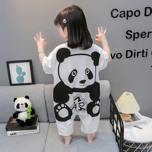 女童连体衣夏季睡衣2024新款儿童防踢被后背熊猫女宝宝空调家居服