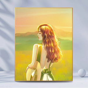唯美女孩/diy数字油画手绘填色清新治愈油彩画人物春天绿色装饰画