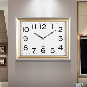 长方形客厅挂钟家用时尚简约现代挂墙挂表轻奢大气夜光大石英钟表