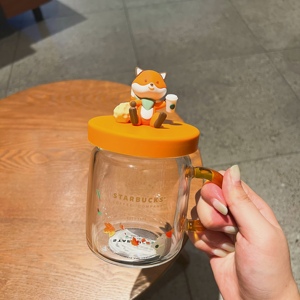 星巴克杯子中秋420ml萌狐款玻璃杯咖啡梅森杯带盖大容量水杯