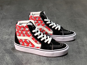 万斯女鞋sk8-hi中国红熊猫印花周扬青同款高帮滑板鞋男女鞋帆布鞋