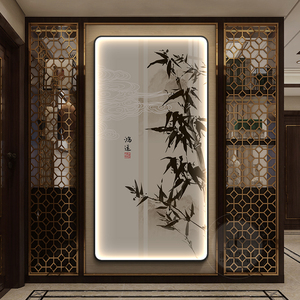 迎客松竹子玄关装饰画新中式走廊过道壁画国风进门楼梯挂画寓意好