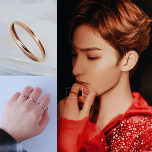 珍珠糖朱正廷同款戒指食指单身尾戒细款钛钢简约个性叠戴潮人指环