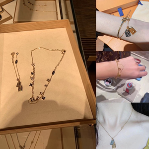 lv手链 女 路易威登 镶钻双牌多花手链 logo字母18k金项链 手绳女