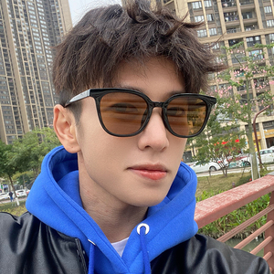 韩版黑框茶色墨镜男2022新款潮港风靓仔黄色近视太阳镜女开车专用