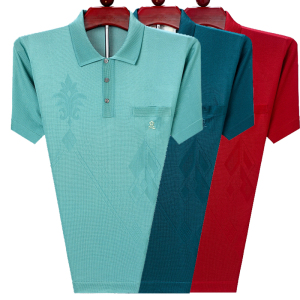 法国正品梦特娇男装冰丝短袖t恤中老年宽松亮丝爸爸装桑蚕丝上衣