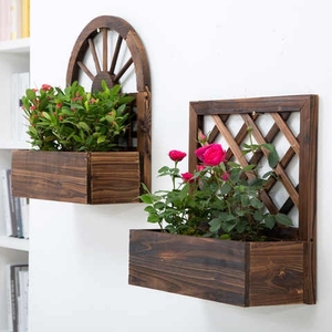 碳化防腐木花箱花槽实木质圆形拱形弧形花架花格板壁挂式落地室内