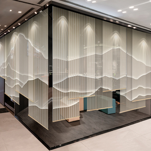 新中式窗帘办公室升降屏风悬挂软隔断卷帘定制客厅风水帘挂帘遮阳