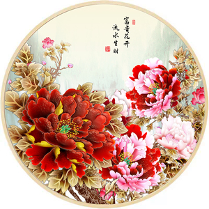 富贵祥和牡丹圆形装饰画茶室餐厅玄关客厅沙发酒现代店简约壁画
