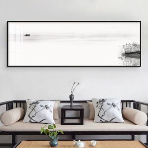 新中式极简意境客厅横幅风景装饰画大气禅意茶室壁画卧室床头挂画
