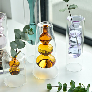 北欧简约彩色玻璃创意葫芦形水培花瓶桌面风信子花器摆件