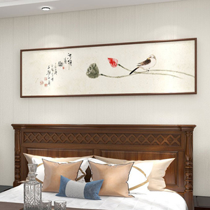 新中式卧室装饰画主卧床头挂画房间壁画水墨荷花图中国风横幅国画