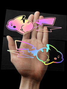 皮卡丘镭射车贴卡通创意贴画个性潮流车身七彩汽车贴纸反光5人付款5