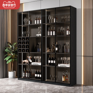 玻璃酒柜现代简约轻奢家用储物柜客厅展示柜红酒柜带灯靠墙酒水柜