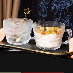 冲泡藕粉的碗玻璃杯子透明家用早餐杯水杯带把手牛奶大容量冰川杯