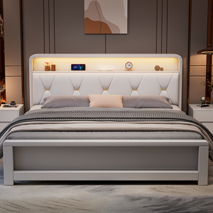 实木床现代简约奶油轻奢1.8m双人床北欧小户型卧室1米5白色储物床