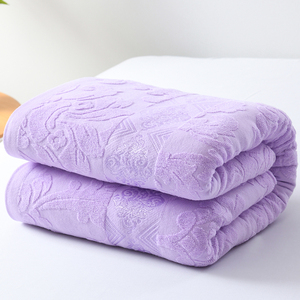 紫色提花毛圈上海老式毛巾被怀旧夏季薄款纯棉午睡高级成人盖毯子
