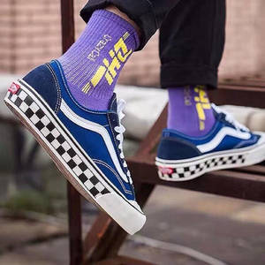 fan08vans澳万斯style36深蓝棋盘格半包头海军蓝夏季帆布板鞋男女