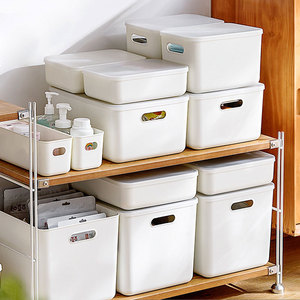 新款 孙小美收纳盒家用桌面塑料收纳筐化妆品整理箱带盖衣物杂物