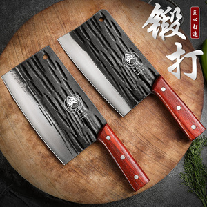 龙泉菜刀套装纯手工锻打老式砍骨头两用厨房刀具高锰钢厨师专用刀