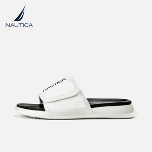 nautica/诺帝卡2021夏季新款男沙滩一字拖软底真皮拖鞋魔术贴凉鞋