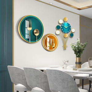 餐厅背景墙装饰画现代简约餐桌饭厅时钟组合挂画轻奢抽象圆形壁画