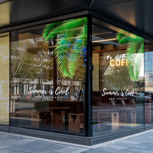 网红橱窗贴画椰树叶子超大静电贴膜餐厅咖啡店玻璃门植物美化贴饰