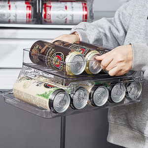 可折叠冰箱饮料收纳盒啤酒可乐易拉罐双层滚动抽屉式厨房整理神器