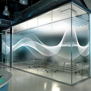 公司办公室隔断装饰玻璃贴纸简约曲线静电透明磨砂贴膜logo可定制